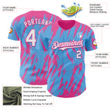 Custom Sky Blue White-Pink 3D Pattern Design Splatter Torn Sharp Brush Stroke Authentic Baseball Jersey