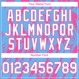 Custom Sky Blue White-Pink 3D Pattern Design Splatter Torn Sharp Brush Stroke Authentic Baseball Jersey