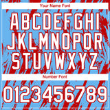 Custom Sky Blue White-Red 3D Pattern Design Splatter Torn Sharp Brush Stroke Authentic Baseball Jersey