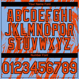 Custom Light Blue Orange-Black 3D Pattern Design Splatter Torn Sharp Brush Stroke Authentic Baseball Jersey