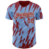 Custom Light Blue Crimson-Cream 3D Pattern Design Splatter Torn Sharp Brush Stroke Authentic Baseball Jersey