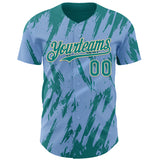 Custom Light Blue Teal-Cream 3D Pattern Design Splatter Torn Sharp Brush Stroke Authentic Baseball Jersey