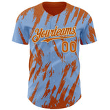 Custom Light Blue Bay Orange-Cream 3D Pattern Design Splatter Torn Sharp Brush Stroke Authentic Baseball Jersey
