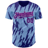 Custom Light Blue Dark Purple-Pink 3D Pattern Design Splatter Torn Sharp Brush Stroke Authentic Baseball Jersey