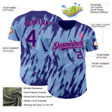 Custom Light Blue Dark Purple-Pink 3D Pattern Design Splatter Torn Sharp Brush Stroke Authentic Baseball Jersey