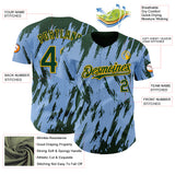 Custom Light Blue Green-Gold 3D Pattern Design Splatter Torn Sharp Brush Stroke Authentic Baseball Jersey