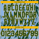 Custom Light Blue Green-Gold 3D Pattern Design Splatter Torn Sharp Brush Stroke Authentic Baseball Jersey