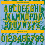 Custom Light Blue Kelly Green-Gold 3D Pattern Design Splatter Torn Sharp Brush Stroke Authentic Baseball Jersey