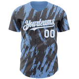 Custom Steel Gray White-Light Blue 3D Pattern Design Splatter Torn Sharp Brush Stroke Authentic Baseball Jersey