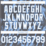 Custom Steel Gray White-Light Blue 3D Pattern Design Splatter Torn Sharp Brush Stroke Authentic Baseball Jersey