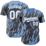 Custom Steel Gray White-Light Blue 3D Pattern Design Splatter Torn Sharp Brush Stroke Authentic Baseball Jersey