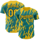 Custom Teal Yellow-Black 3D Pattern Design Splatter Torn Sharp Brush Stroke Authentic Baseball Jersey