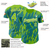 Custom Teal Neon Green-White 3D Pattern Design Splatter Torn Sharp Brush Stroke Authentic Baseball Jersey