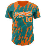 Custom Teal Bay Orange-White 3D Pattern Design Splatter Torn Sharp Brush Stroke Authentic Baseball Jersey