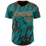 Custom Teal Brown-Cream 3D Pattern Design Splatter Torn Sharp Brush Stroke Authentic Baseball Jersey