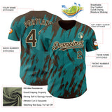 Custom Teal Brown-Cream 3D Pattern Design Splatter Torn Sharp Brush Stroke Authentic Baseball Jersey
