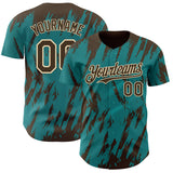 Custom Teal Brown-Cream 3D Pattern Design Splatter Torn Sharp Brush Stroke Authentic Baseball Jersey