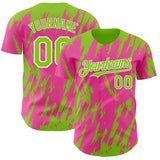 Custom Pink Neon Green-White 3D Pattern Design Splatter Torn Sharp Brush Stroke Authentic Baseball Jersey