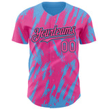 Custom Pink Black-Sky Blue 3D Pattern Design Splatter Torn Sharp Brush Stroke Authentic Baseball Jersey