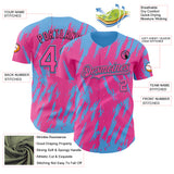 Custom Pink Black-Sky Blue 3D Pattern Design Splatter Torn Sharp Brush Stroke Authentic Baseball Jersey
