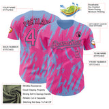 Custom Pink Black-Light Blue 3D Pattern Design Splatter Torn Sharp Brush Stroke Authentic Baseball Jersey