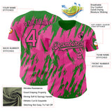 Custom Pink Black-Grass Green 3D Pattern Design Splatter Torn Sharp Brush Stroke Authentic Baseball Jersey
