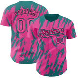 Custom Pink Black-Teal 3D Pattern Design Splatter Torn Sharp Brush Stroke Authentic Baseball Jersey