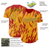 Custom Gold Black-Red 3D Pattern Design Splatter Torn Sharp Brush Stroke Authentic Baseball Jersey
