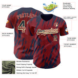 Custom Crimson Vintage USA Flag Cream-Navy 3D Pattern Design Splatter Torn Sharp Brush Stroke Authentic Baseball Jersey