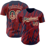 Custom Crimson Vintage USA Flag Cream-Navy 3D Pattern Design Splatter Torn Sharp Brush Stroke Authentic Baseball Jersey