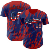 Custom Royal Vintage USA Flag Black-Red 3D Pattern Design Splatter Torn Sharp Brush Stroke Authentic Baseball Jersey