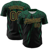 Custom Black Kelly Green-Old Gold Distressed Scratch Brush Stroke Authentic Baseball Jersey
