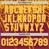 Custom Crimson Gold-White Distressed Scratch Brush Stroke Authentic Baseball Jersey