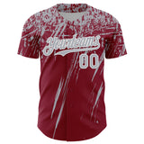 Custom Crimson Gray-White Distressed Scratch Brush Stroke Authentic Baseball Jersey