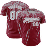 Custom Crimson Gray-White Distressed Scratch Brush Stroke Authentic Baseball Jersey