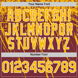 Custom Burgundy Gold-White Distressed Scratch Brush Stroke Authentic Baseball Jersey