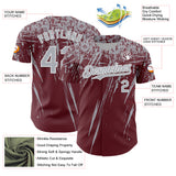 Custom Burgundy Gray-White Distressed Scratch Brush Stroke Authentic Baseball Jersey