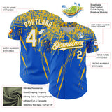 Custom Thunder Blue White-Yellow Distressed Scratch Brush Stroke Authentic Baseball Jersey