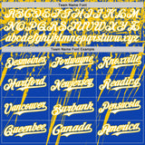 Custom Thunder Blue White-Yellow Distressed Scratch Brush Stroke Authentic Baseball Jersey