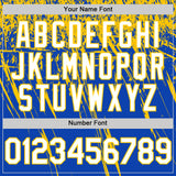 Custom Thunder Blue White-Yellow Distressed Scratch Brush Stroke Authentic Baseball Jersey