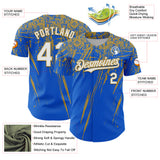 Custom Thunder Blue White-Old Gold Distressed Scratch Brush Stroke Authentic Baseball Jersey