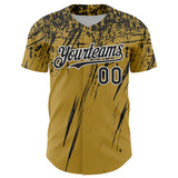 Custom Old Gold Black-White Distressed Scratch Brush Stroke Authentic Baseball Jersey