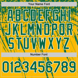 Custom Gold Kelly Green-White Distressed Scratch Brush Stroke Authentic Baseball Jersey