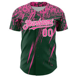 Custom Green Pink-White Distressed Scratch Brush Stroke Authentic Baseball Jersey