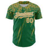 Custom Kelly Green Old Gold-White Distressed Scratch Brush Stroke Authentic Baseball Jersey