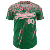Custom Kelly Green Medium Pink-White Distressed Scratch Brush Stroke Authentic Baseball Jersey