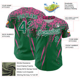 Custom Kelly Green Pink-White Distressed Scratch Brush Stroke Authentic Baseball Jersey