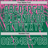 Custom Kelly Green Pink-White Distressed Scratch Brush Stroke Authentic Baseball Jersey