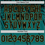 Custom Teal Black-Old Gold Distressed Scratch Brush Stroke Authentic Baseball Jersey