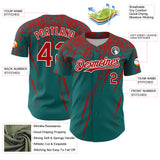 Custom Teal Red-White Distressed Scratch Brush Stroke Authentic Baseball Jersey